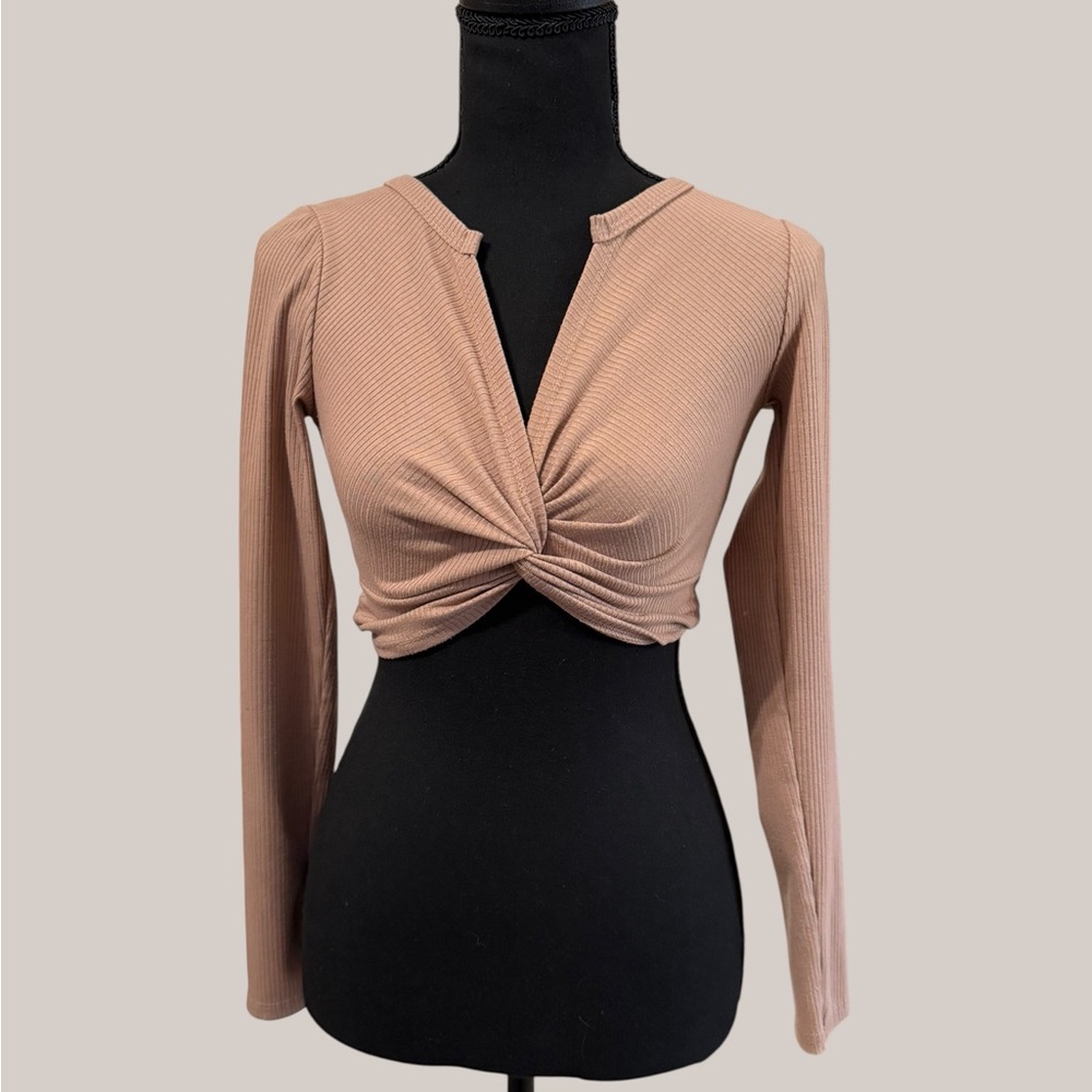 Forever 21 Tan Ribbed Twist Front Crop Top size S